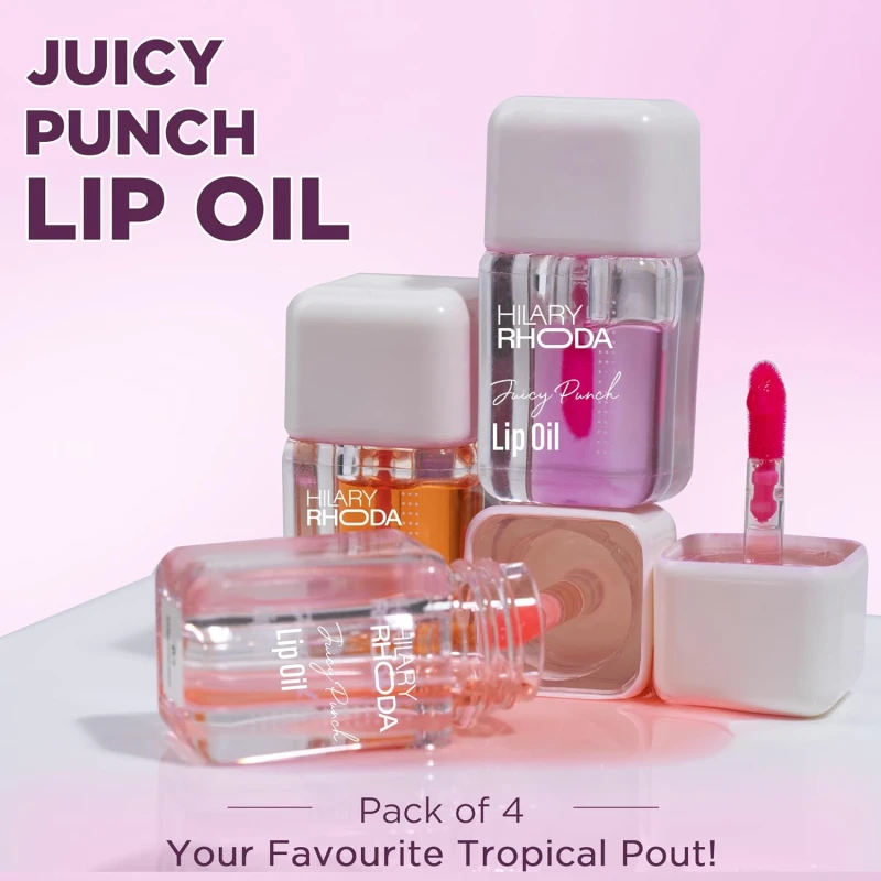 Hilary Rhoda Juicy Punch Lip Oil | Non-Greasy & Glossy Soft Finish | PH Colour-Changing Lip Oil | Keeps Lips Plump & Supple | Pack of 4 | 3.4ml X 4 thumbnail 4
